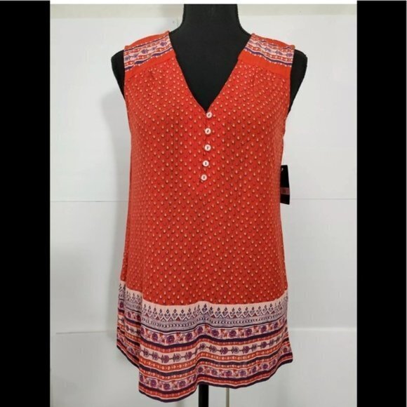 NEW Lucky Brand Drop Needle‎ Border Print Tank - Picture 1 of 4